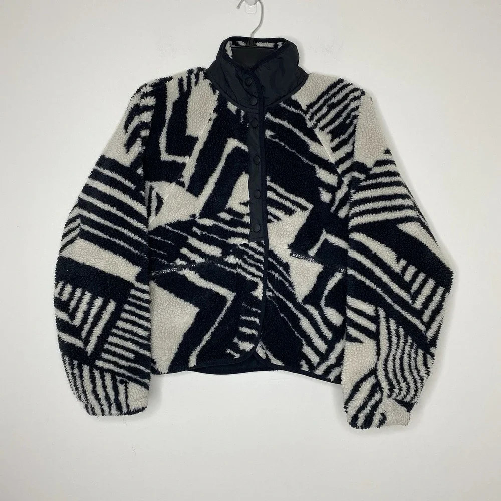Free People FP Movement Rocky Ridge Sherpa Jacket XS Geo Line Combo Snap Fleece